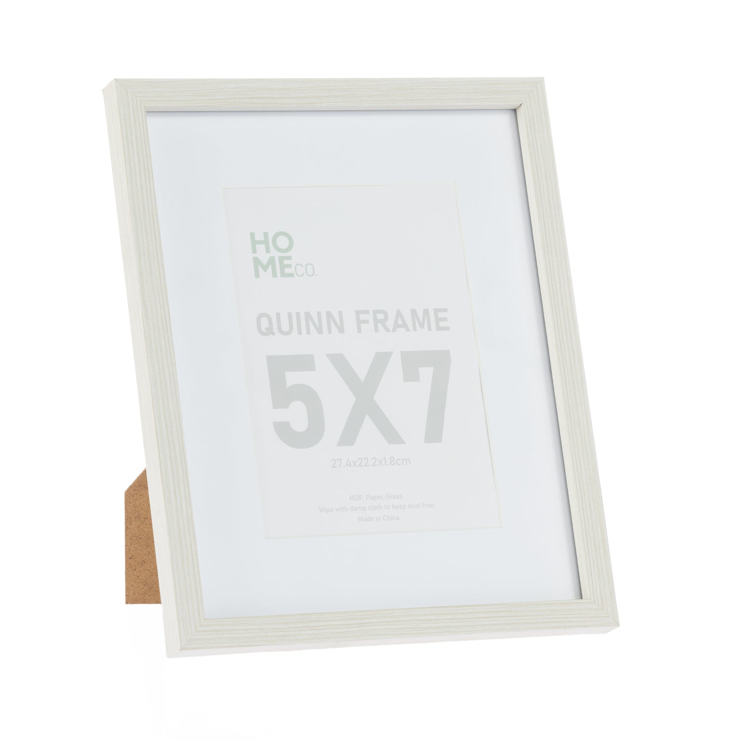 A white wood-look 5 × 7 photo frame with a wide mat and subtle timber grain finish offers a timeless way to display your favourite photographs or prints.