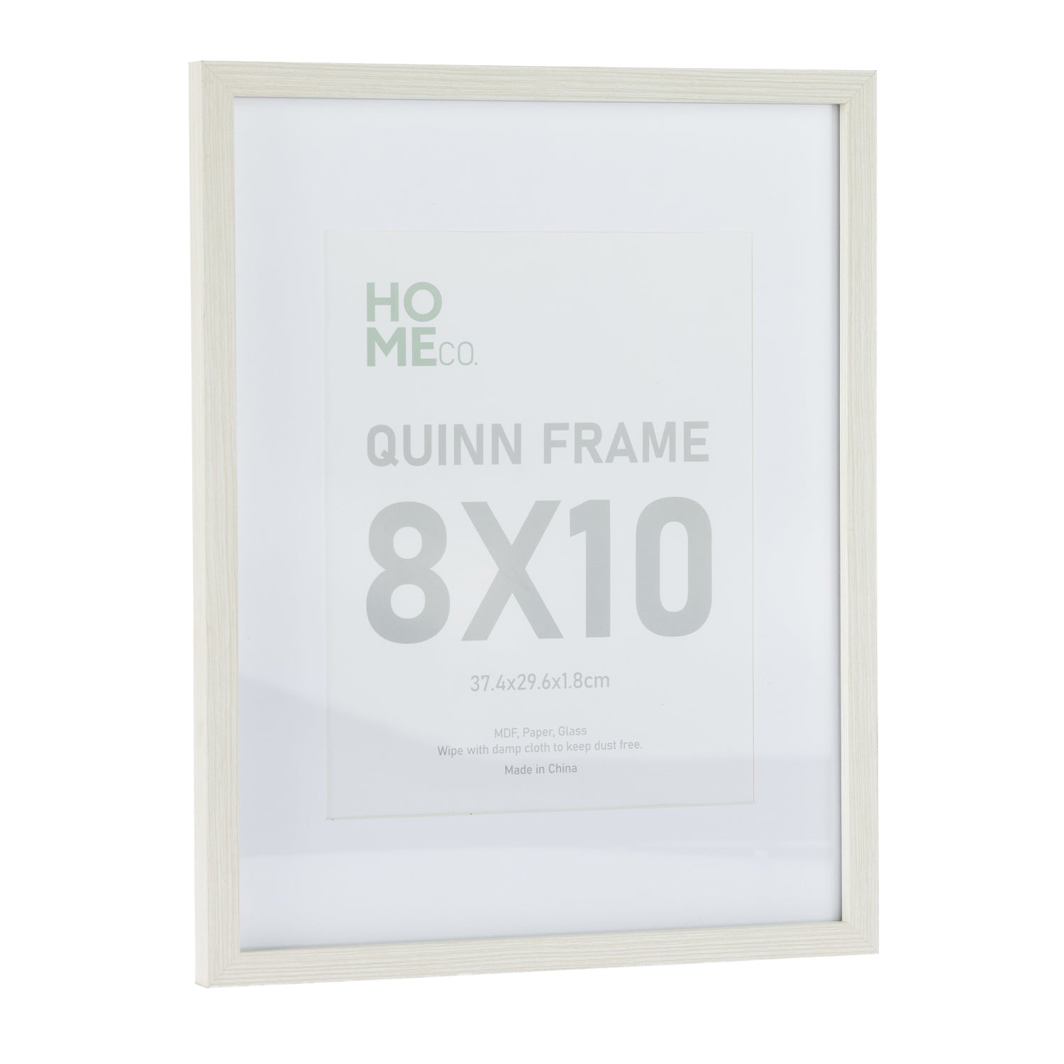 A white wood-look 8 × 10 photo frame with a wide white mat and subtle timber grain finish provides a timeless way to display your favourite photographs or artwork.
