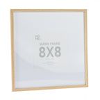 A natural wood-look 8 × 8 square photo frame with a wide white mat and subtle timber grain finish provides a timeless way to display your favourite photographs or artwork.