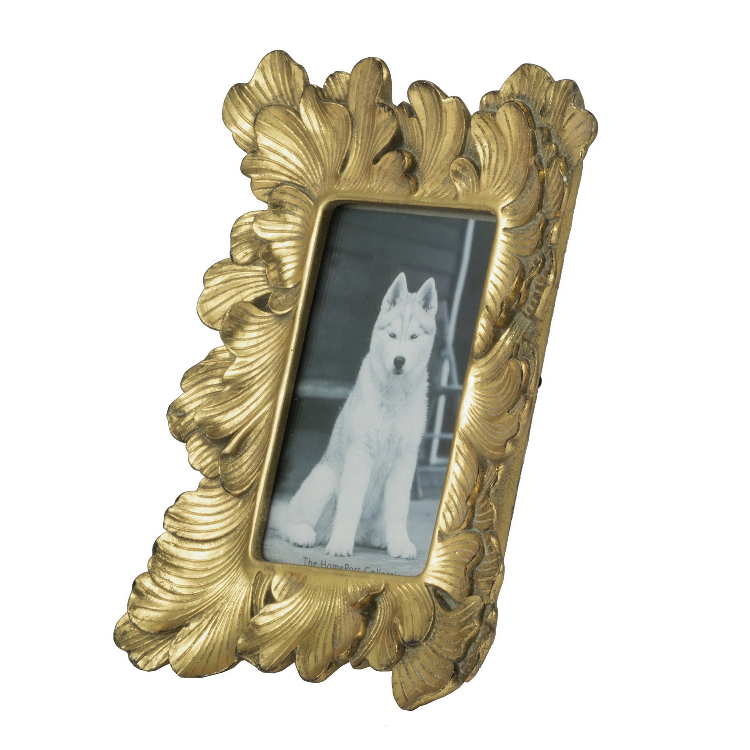 Design Republique Duchess Small Photo Frame in gold with an ornate leaf-inspired frame, shown displaying a portrait photograph.