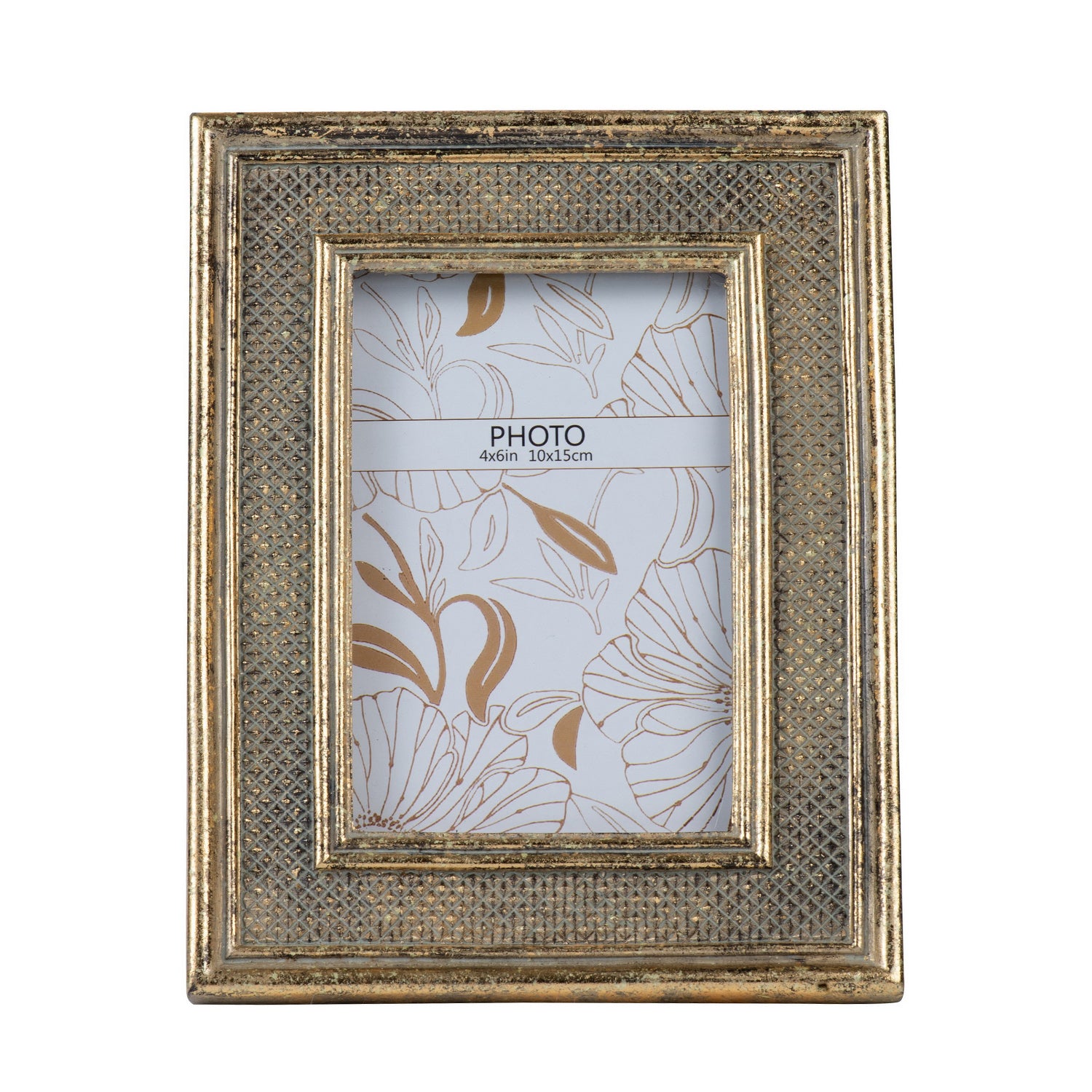 Design Republique Hess Gold Photo Frame with an antique gold textured border, shown against a white background.