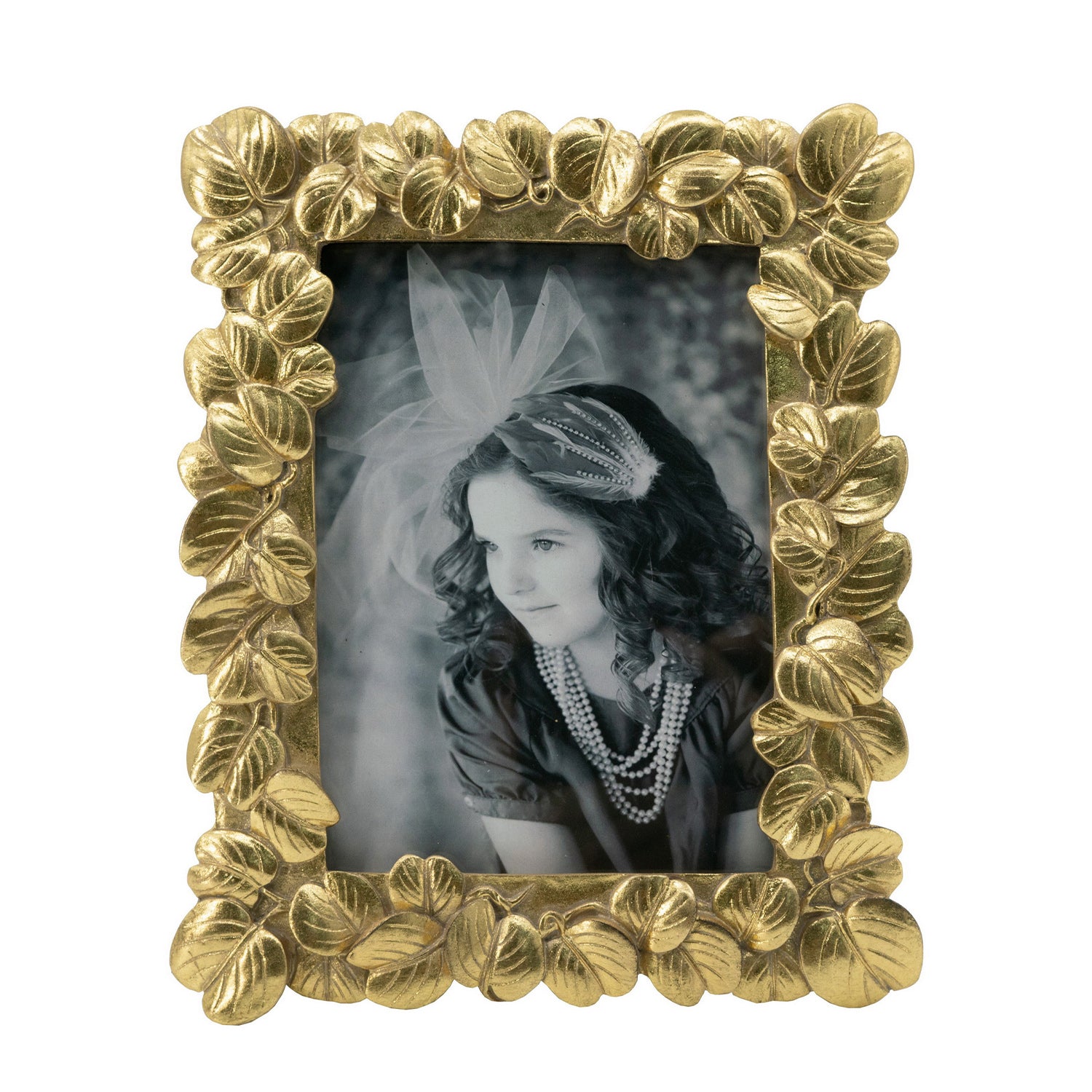 Design Republique Flora Gold Photo Frame with an ornate gold floral leaf border, shown against a white background.