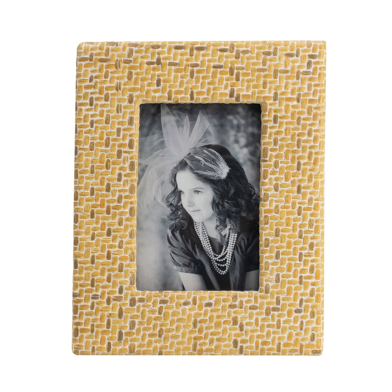 Design Republique Ella Natural Photo Frame with a woven textured rectangular frame, displayed against a white background.