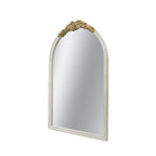 Angled view of Gracious Living ornate gold trim arched mirror showing the white frame and decorative gold floral crest.