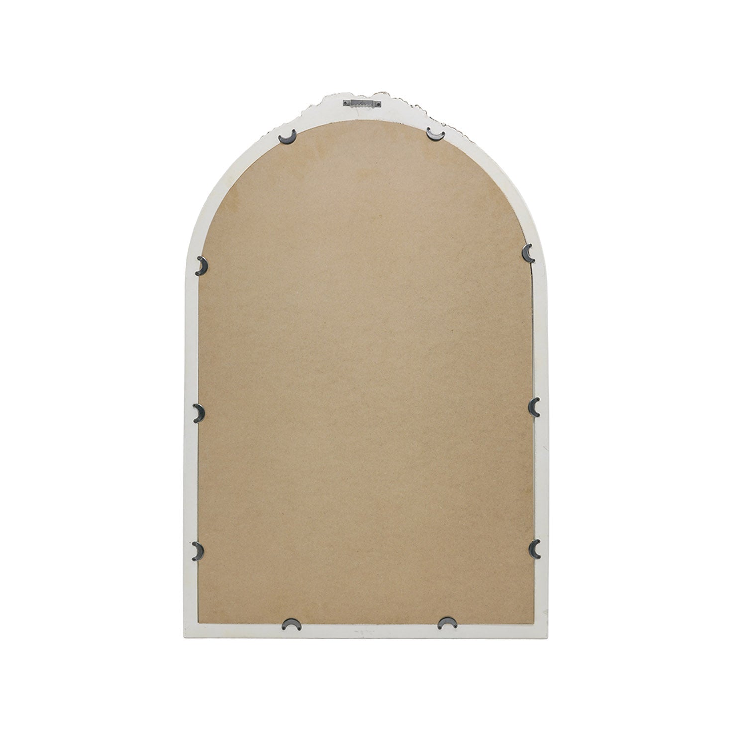 Back view of Gracious Living ornate gold trim arched mirror showing the backing and wall hanging hardware.