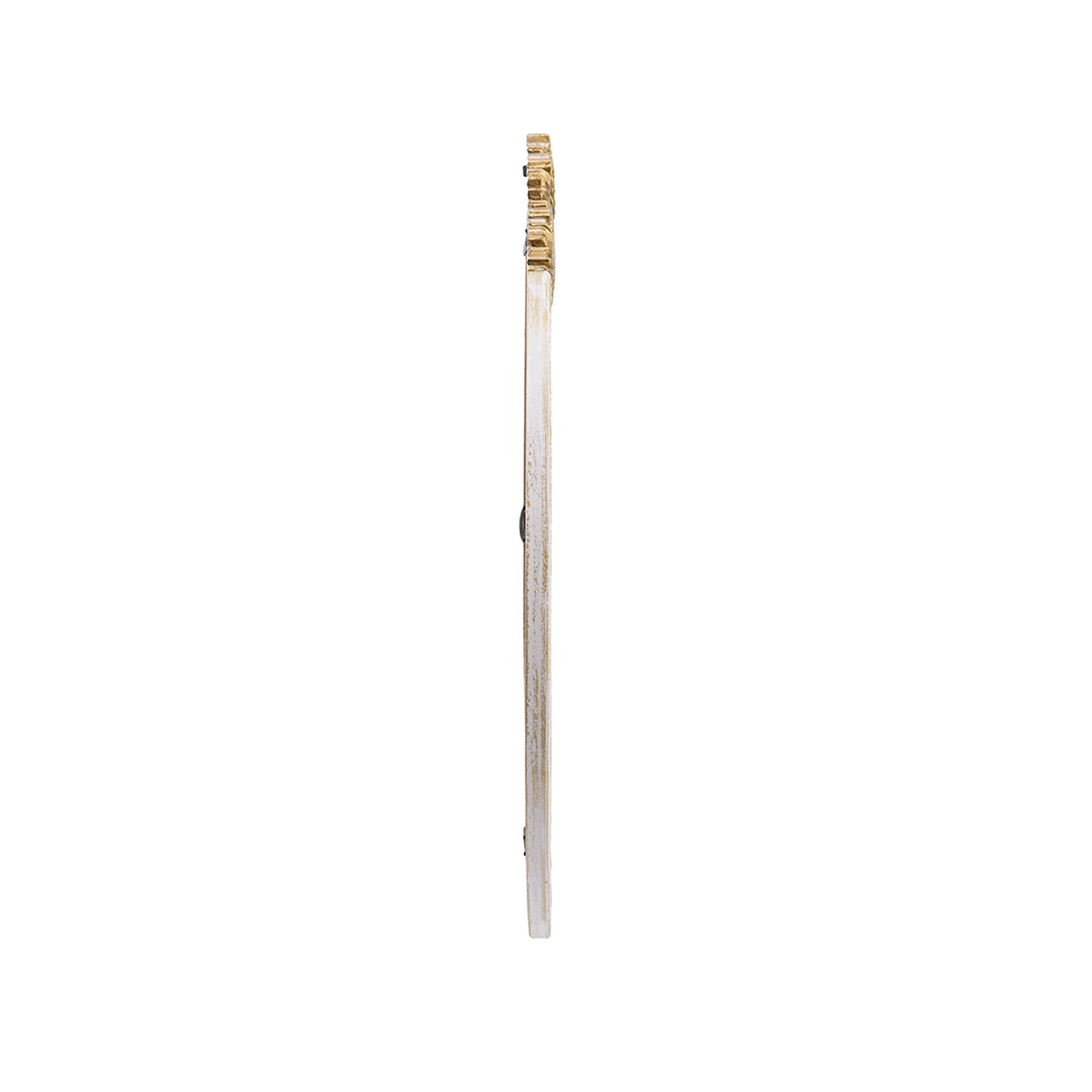 Side profile of Gracious Living ornate gold trim round mirror showing the slim frame depth.