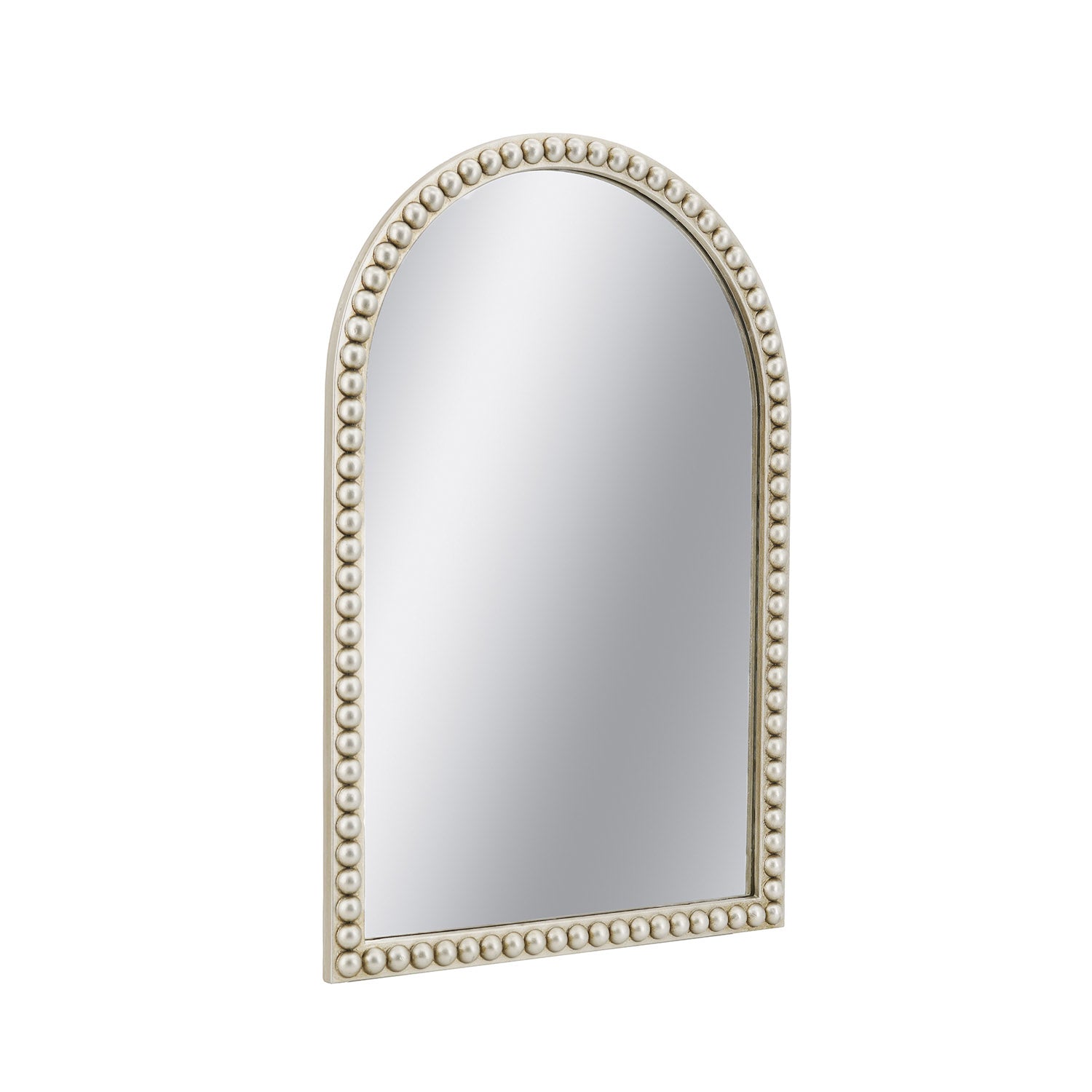 Angled view of Cove knotted arched mirror showing the raised rounded frame design.