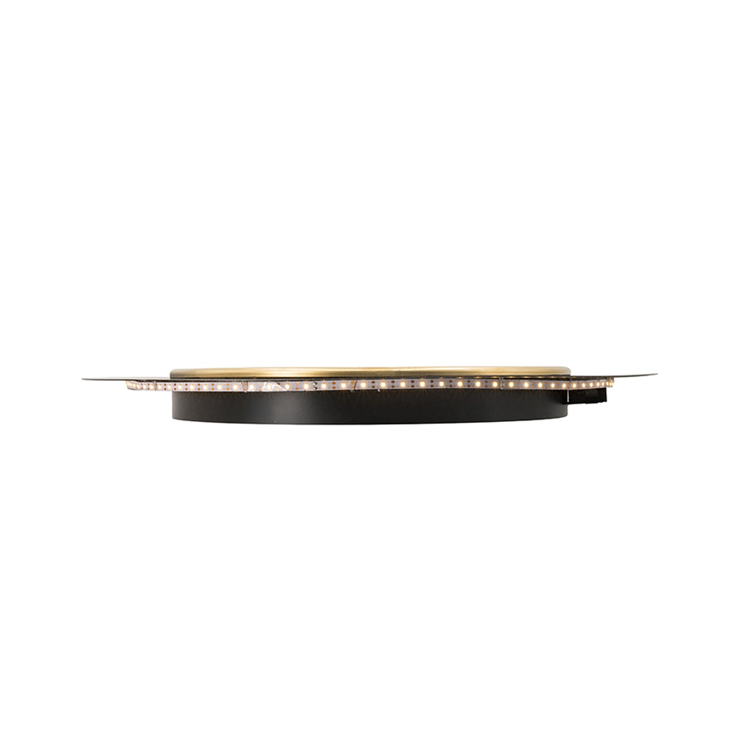 Side profile of the Design Plus Leona LED Mirror with the integrated LED light strip illuminated.