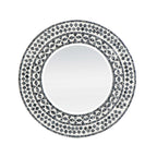 Design Republique Algaia Mirror featuring a round design with a grey and white geometric mosaic-style frame.