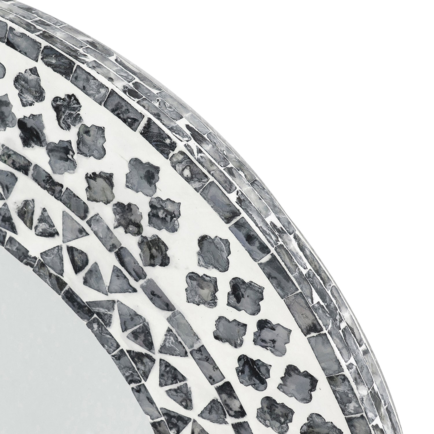 Close-up of the Design Republique Algaia Mirror showing the detailed grey geometric mosaic pattern against a white background.