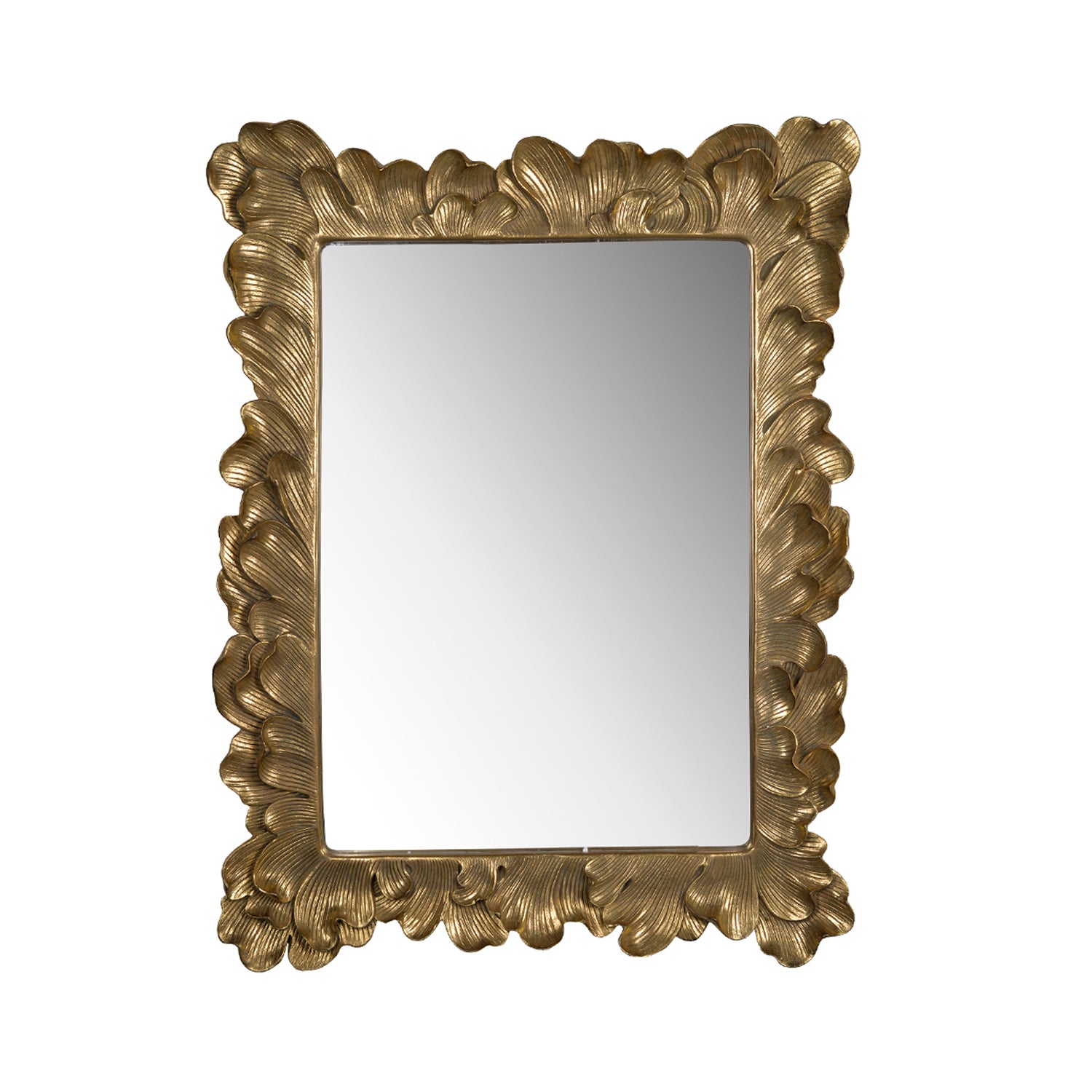 Gracious Living Duchess Mirror in gold, featuring a rectangular reflective centre surrounded by an ornate sculpted floral frame.