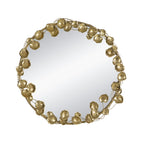 Gracious Living Gold Leaf Mirror featuring a round reflective centre framed with decorative gold metal leaves and curved stems.