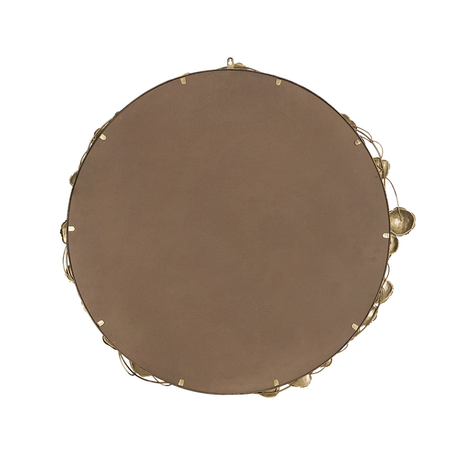 Back view of the Gracious Living Gold Leaf Mirror showing the round backing panel and hanging fixture.