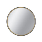 Design Republique Sienna Round Mirror featuring a circular reflective centre with a natural wood-look inner frame and slim black outer edge.