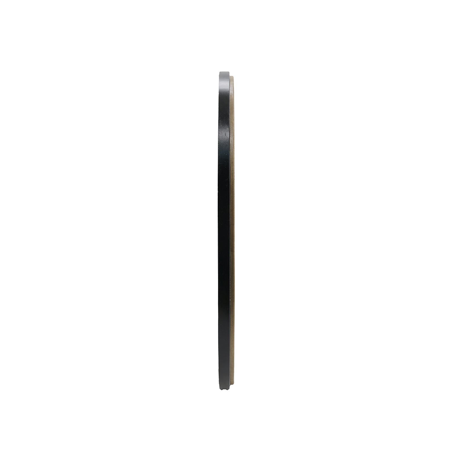 Side profile of the Design Republique Sienna Round Mirror showing its slim frame depth.