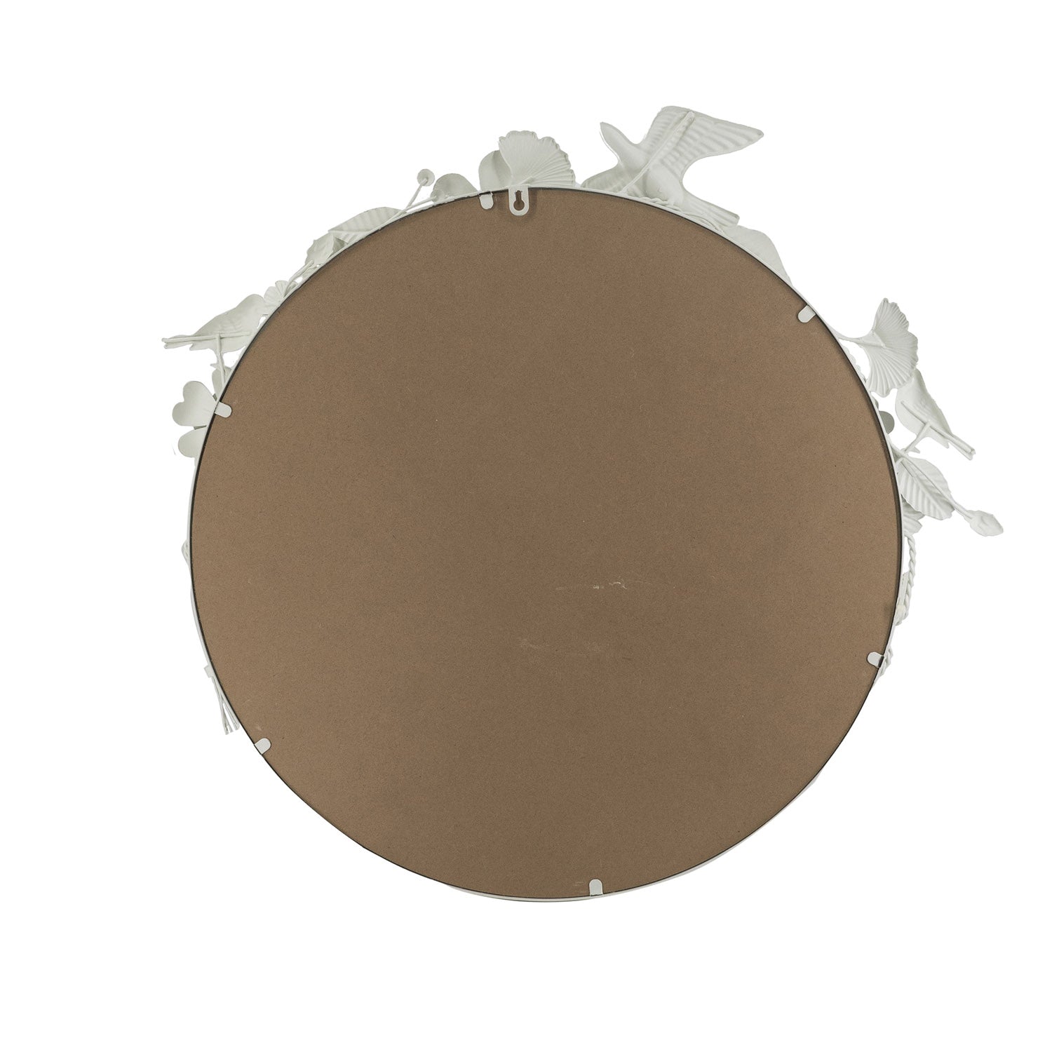 Back view of the Gracious Living Birds & Flowers Round Mirror showing the round backing panel and hanging fixture.