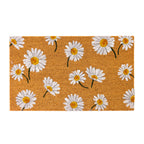 A charming coir doormat features a scattered white daisy design on a natural coir background, bringing a fresh, cheerful touch to any entryway.