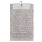 Cove Juniper Stripe 2 Pack Mats in faded blue with a grey and white geometric stripe pattern, displayed on a hanging product card.