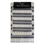Fieldcrest Phoenix Texture 2 Pack Mats in black and beige with a textured geometric stripe pattern, displayed on a hanging product card.