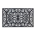 Design Republique Gabriel Rubber Mat in black, featuring an intricate ornamental scrollwork pattern with an openwork design against a white background.