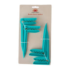 Seaside Supplies Seafoam Beach Towel Stakes set of four in packaging.