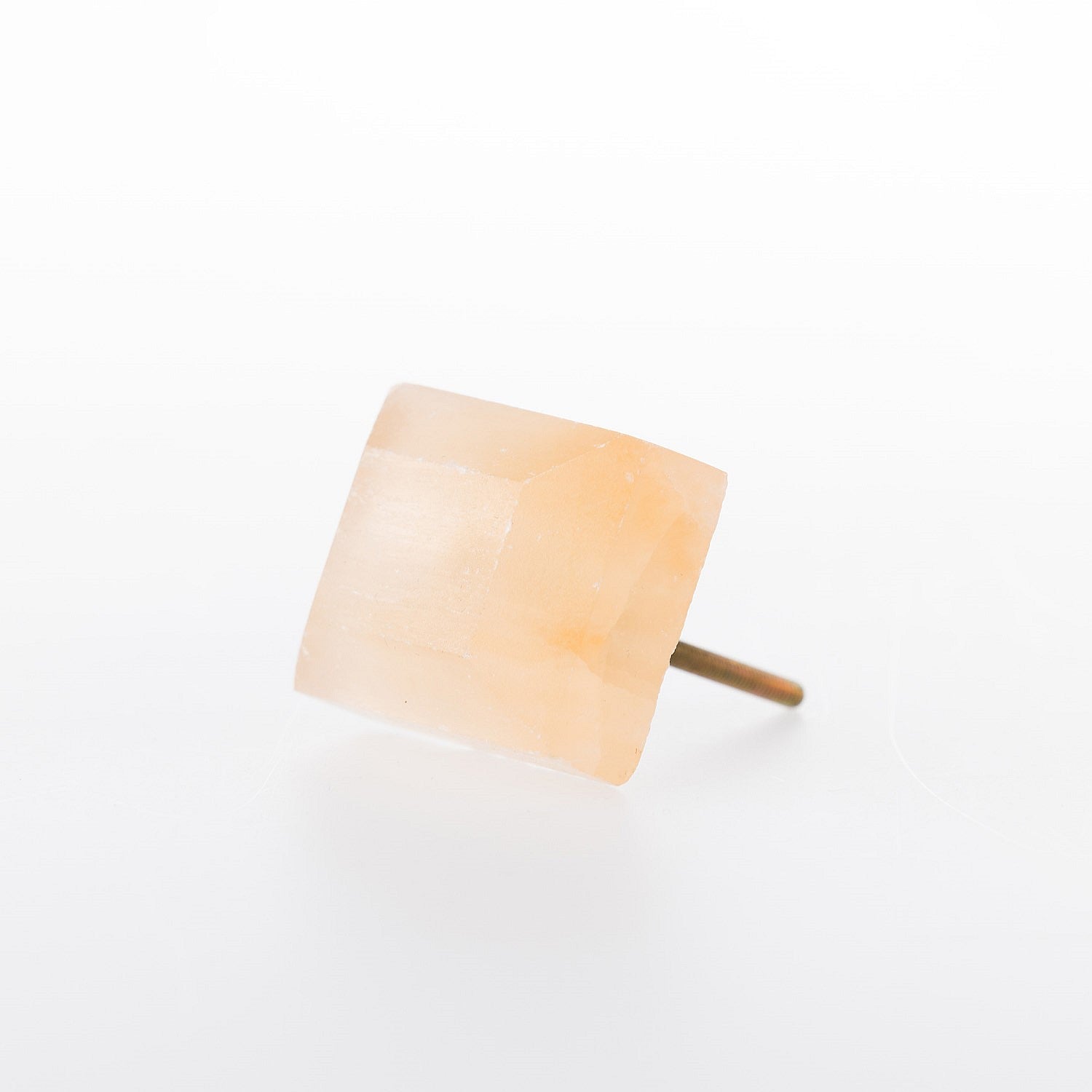 Yellow Selenite Rectangle Drawer Knob with natural translucent finish and metal screw fitting.