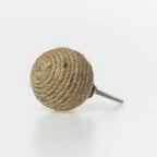 Round jute rope drawer knob with natural textured finish and metal screw fitting.
