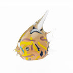 Hand-blown glass fish ornament with a peach-toned body and colourful abstract accents.