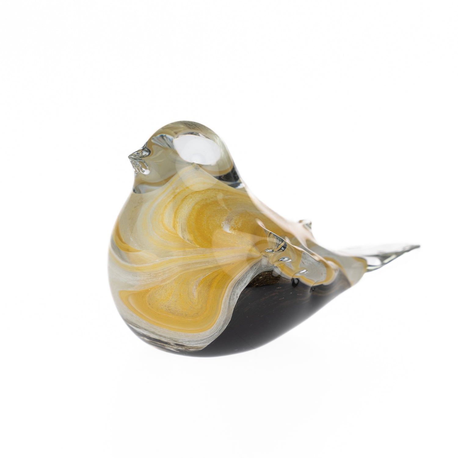Gold and smoke glass decorative bird figurine with a hand-crafted marbled finish, designed to add an elegant and artistic accent to shelves, consoles, and display spaces.