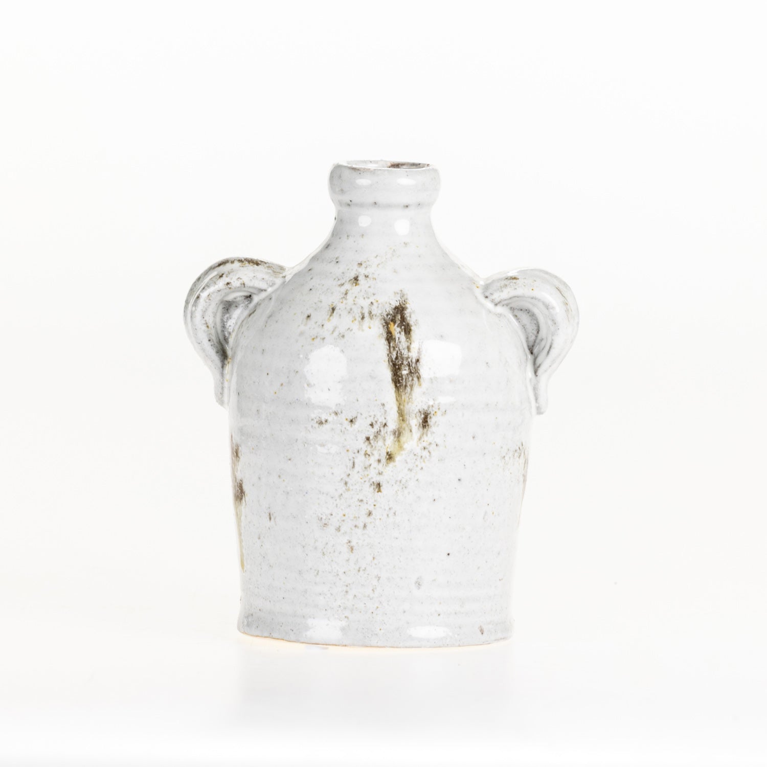 Large Cove Franco Ceramic Ears Vase with decorative ear handles and a reactive glaze finish on a white background.