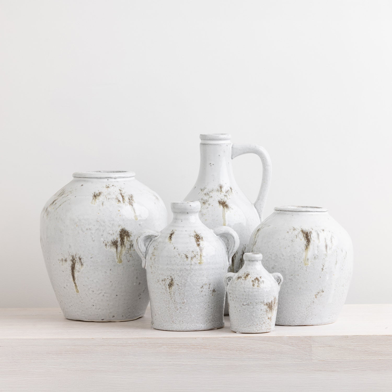 Cove Franco ceramic vases displayed together, showcasing the coordinating collection in a reactive glaze finish.