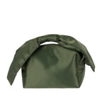 Grace & Gild Victoria Bow Make Up Bag in Olive, featuring a soft satin-look finish and statement bow-style carry handle.