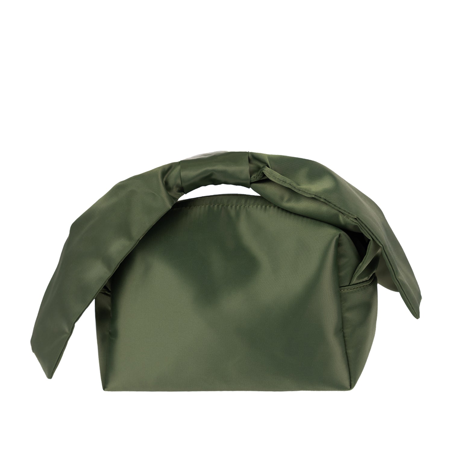 Grace & Gild Victoria Bow Make Up Bag in Olive, featuring a soft satin-look finish and statement bow-style carry handle.
