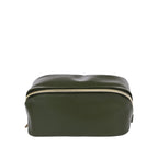 Grace & Gild Victoria Open Flat Make Up Bag in Olive with a smooth finish and zip-around closure.