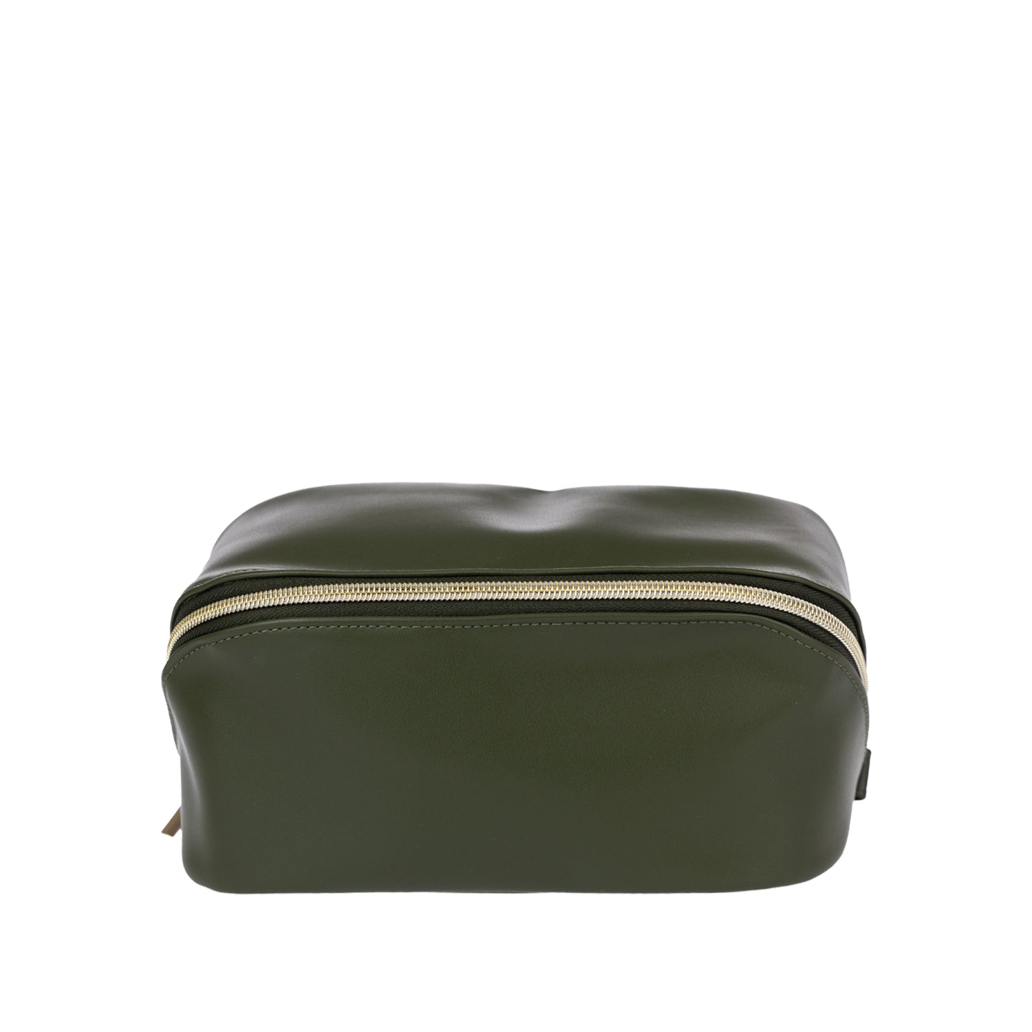 Grace & Gild Victoria Open Flat Make Up Bag in Olive with a smooth finish and zip-around closure.