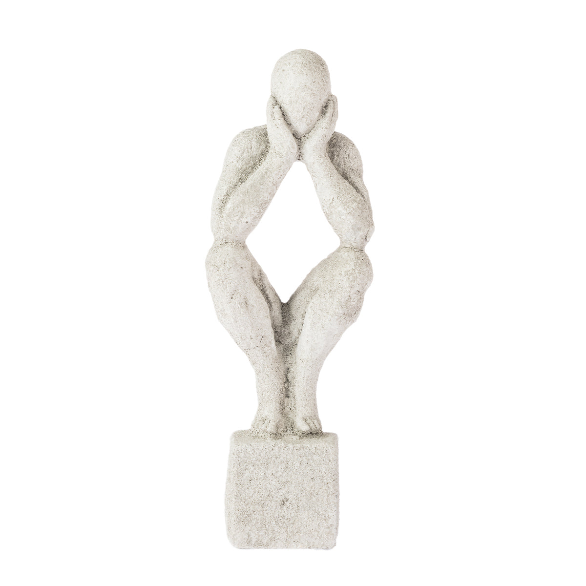 Cove Grayson Man In Thought Ornament in Natural, large size, featuring an abstract seated figure resting its face in its hands.