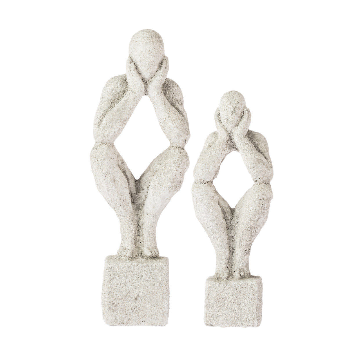 Cove Grayson Man In Thought Ornaments in Natural, showing the large and small sizes together.