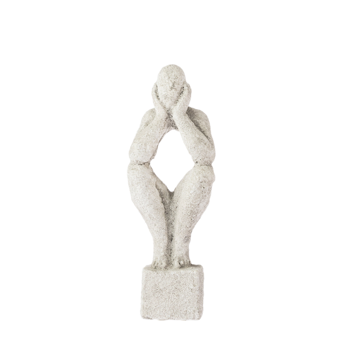 Cove Grayson Man In Thought Ornament in Natural, small size, featuring an abstract seated figure resting its face in its hands.