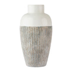 Cove Creole Ceramic Vase Natural Large with a glossy cream upper finish and tall textured ribbed natural grey base.