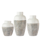 Cove Creole Ceramic Vase collection in Natural, showing Small, Medium and Large sizes together.