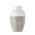 Cove Creole Ceramic Vase Natural Medium with a glossy cream upper finish and textured ribbed natural grey base.