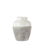 Cove Creole Ceramic Vase Natural Small with a glossy cream upper finish and textured ribbed natural grey base.