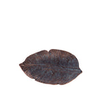 Design Republique Haven Leaf Trinket Tray in Bronze, featuring an elongated leaf shape with detailed veining and blue-green patina-style accents.