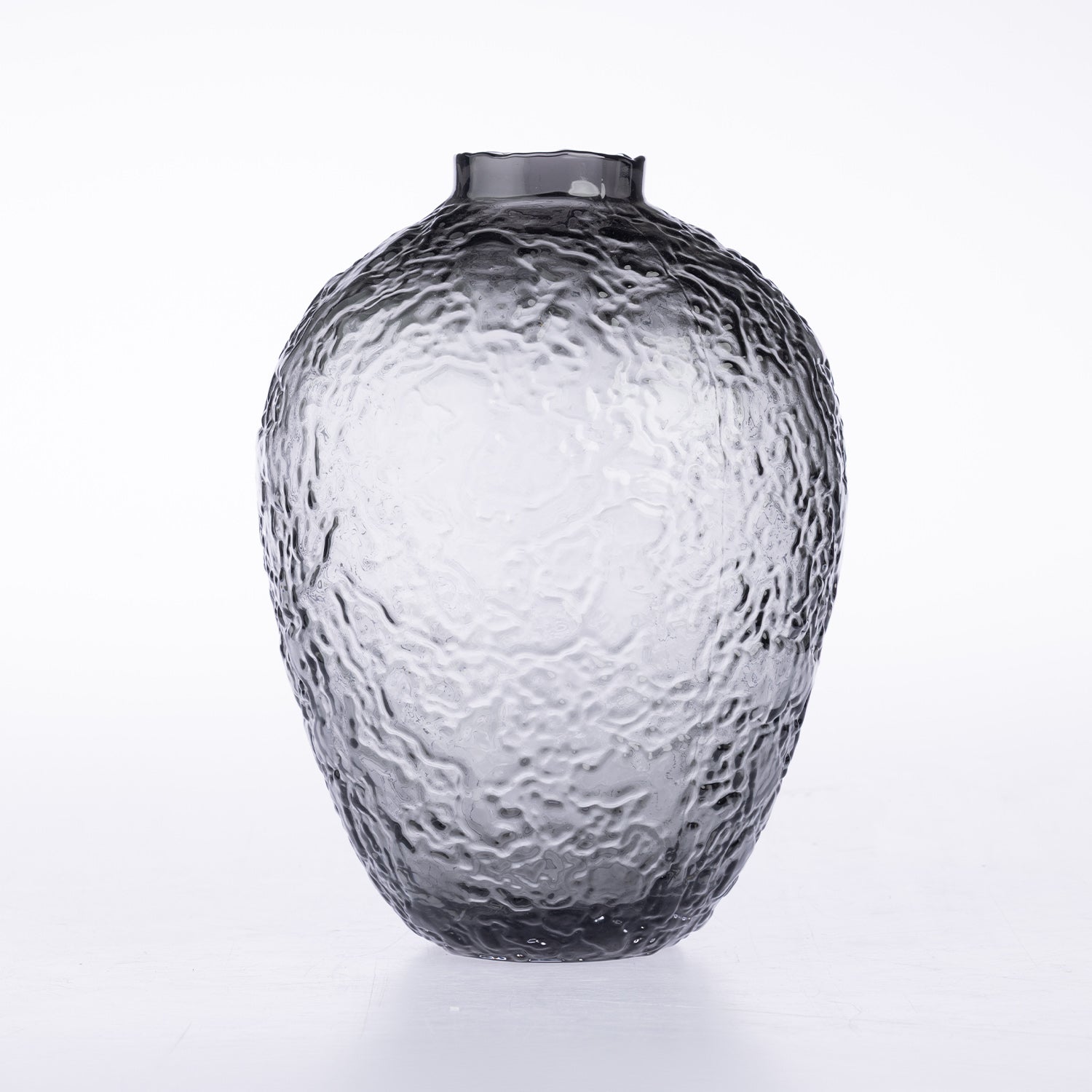 A textured glass vase with a hammered or honeycomb-like pattern, shown on a clean white background.