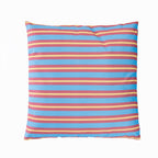 Striped cushion with blue, pink, and yellow colors on a white background