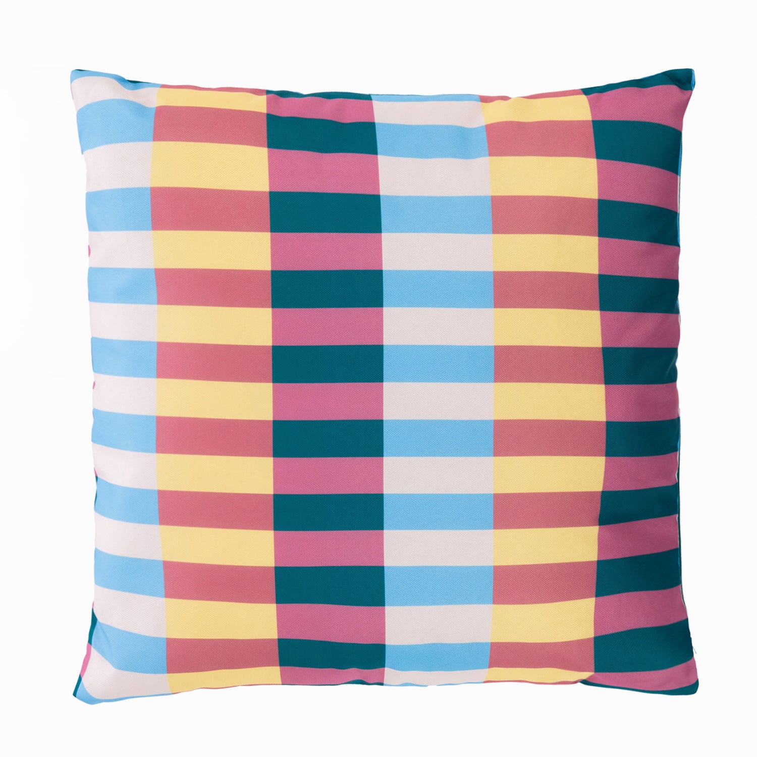 Multicolored checkered pillow on a white background