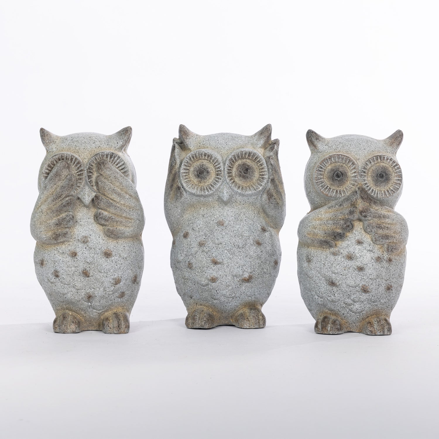 Speak No Evil, Hear No Evil & See No Evil Garden Accessories on a white background 