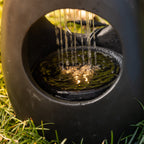 Black rain curtain LED water feature with an oval open-centre design, shown on a white background.