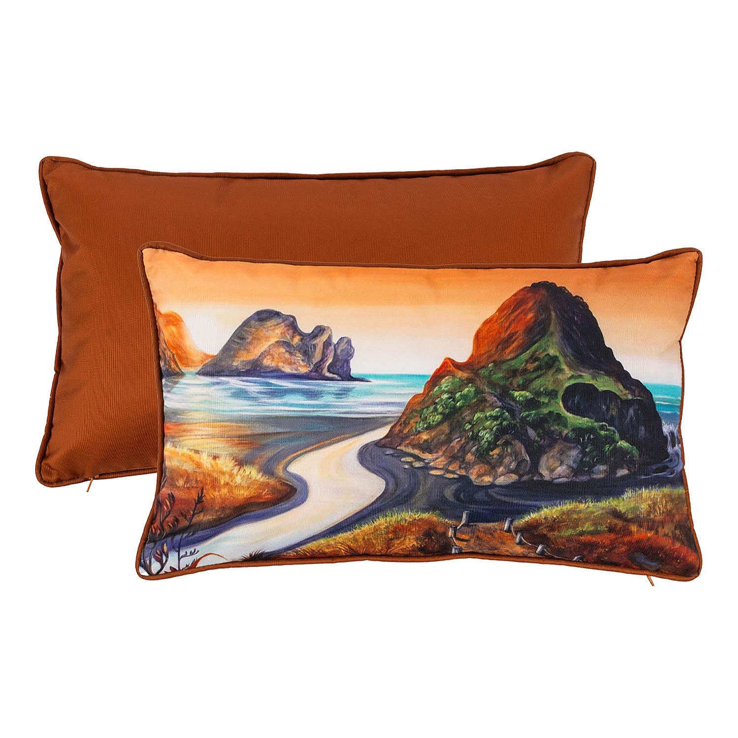 Design Plus Kiwiana Indoor/Outdoor Breakfast Cushion Piha Golden Tones