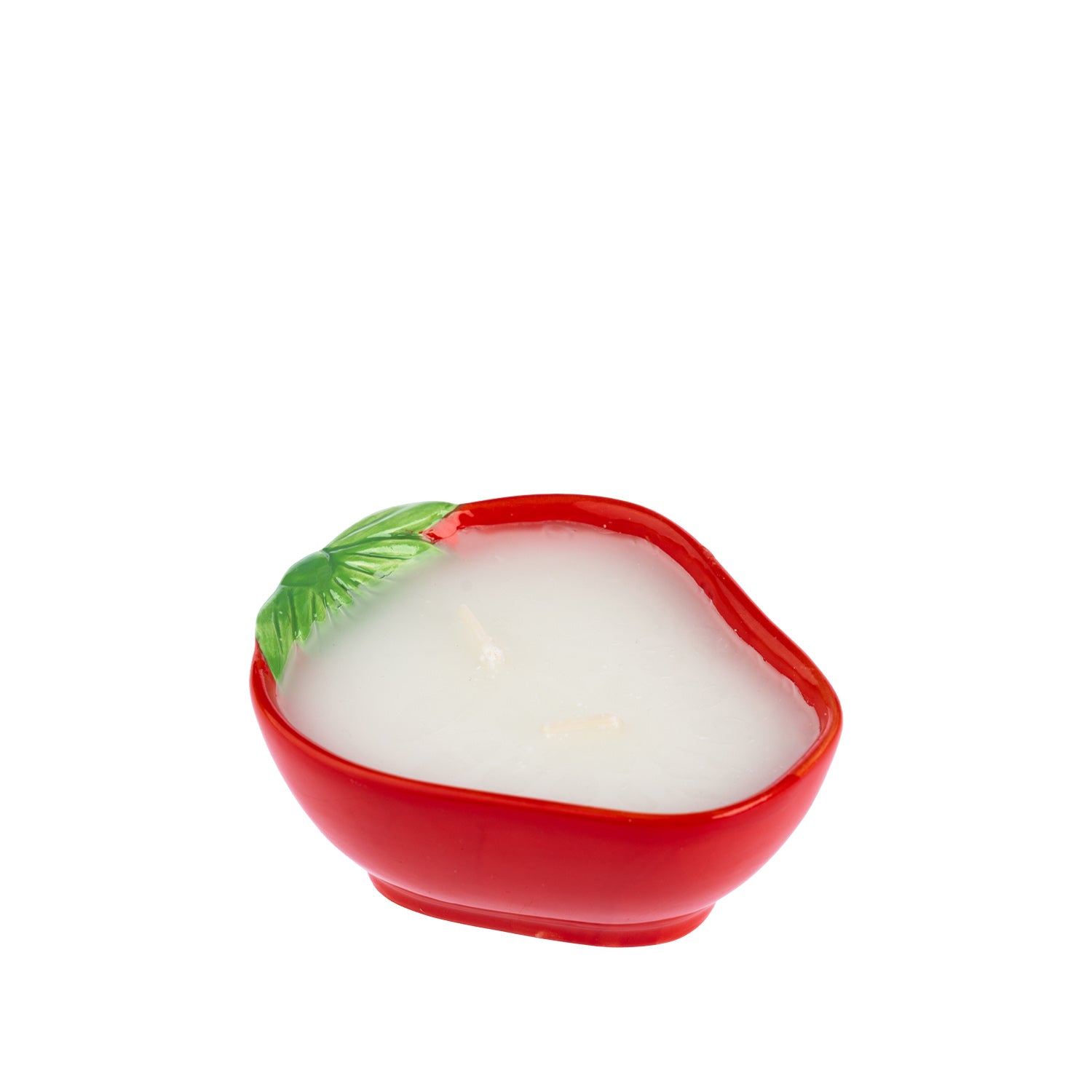 Outsidings Sultry Citronella Candle in Berry Strawberry, featuring a red berry-shaped ceramic vessel with green leaf detailing and white wax.